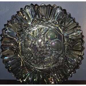 Vintage Federal Glass Iridescent Smoke Gray Carnival  Dish Fruit Bowl 1930's